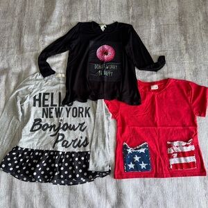3 PCs Girls Shirts, Size 6-8, red, black, grey